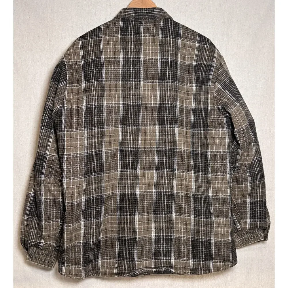 Vintage‎ Codet Mens Quilted Lined Shirt Jacket Plaid Size L Pearl Snap Flannel